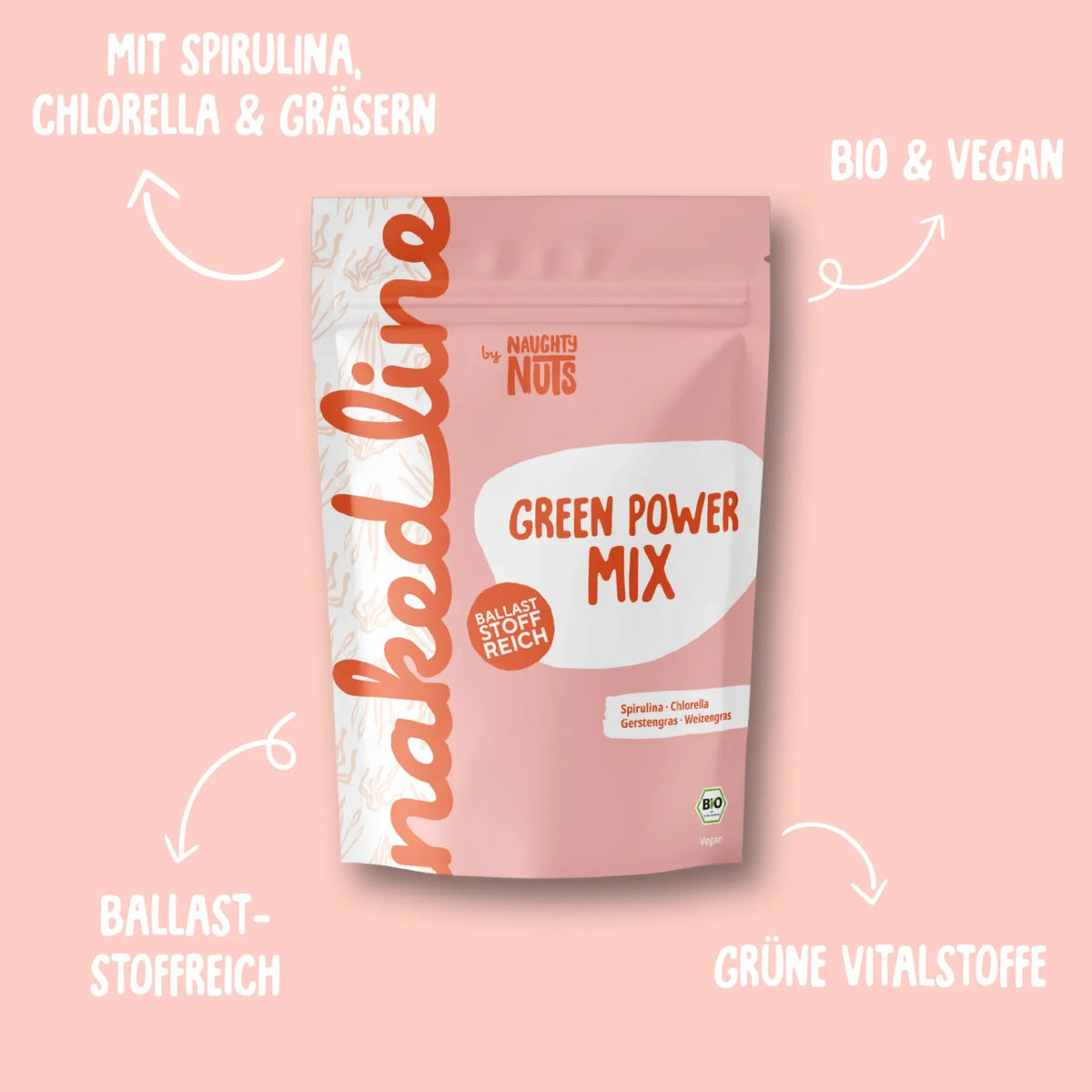 Green Power Mix Beutel mit Spirulina Chlorella und Gräsern