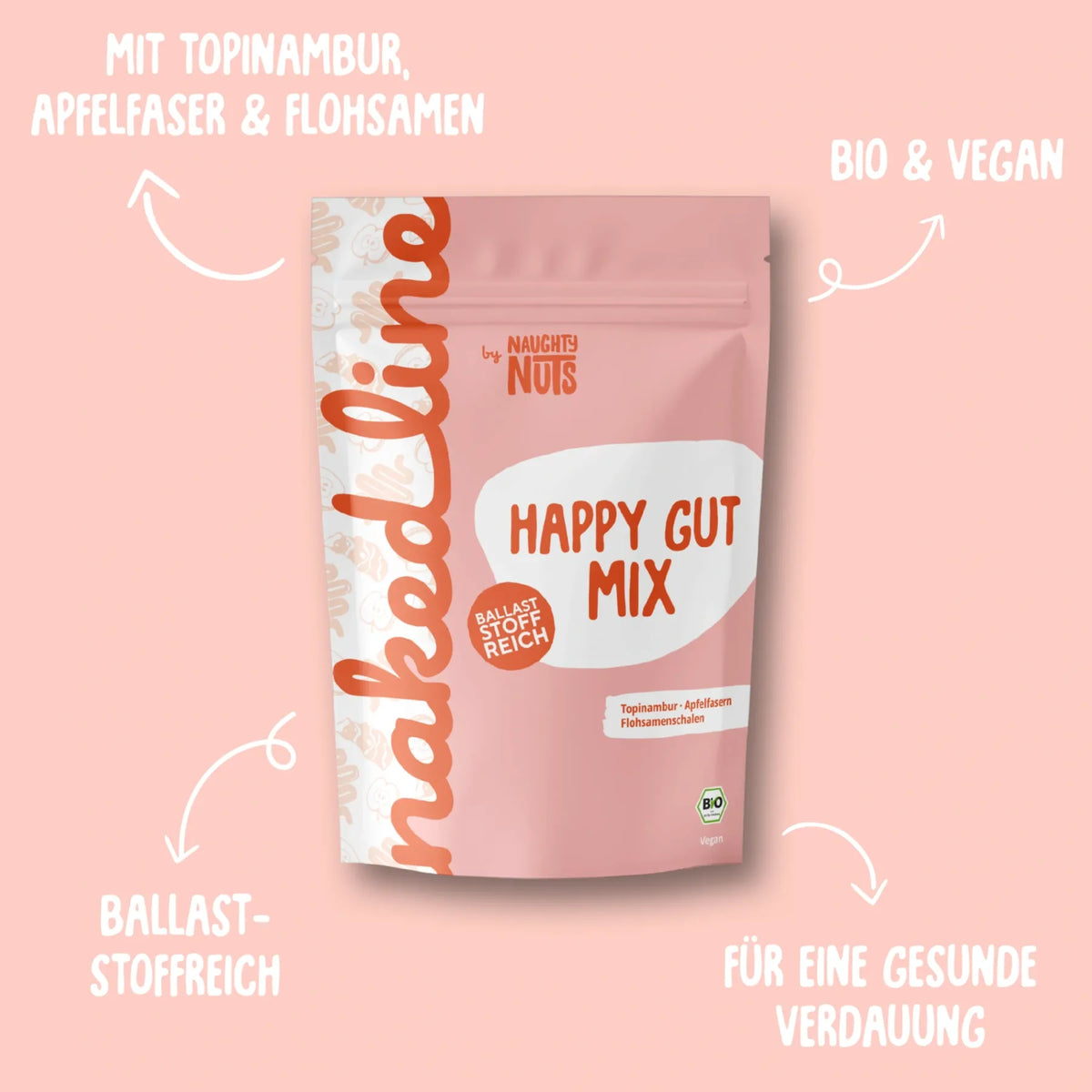 Happy Gut Mix Beutel mit Topinambur Apfelfasern und Flohsamen