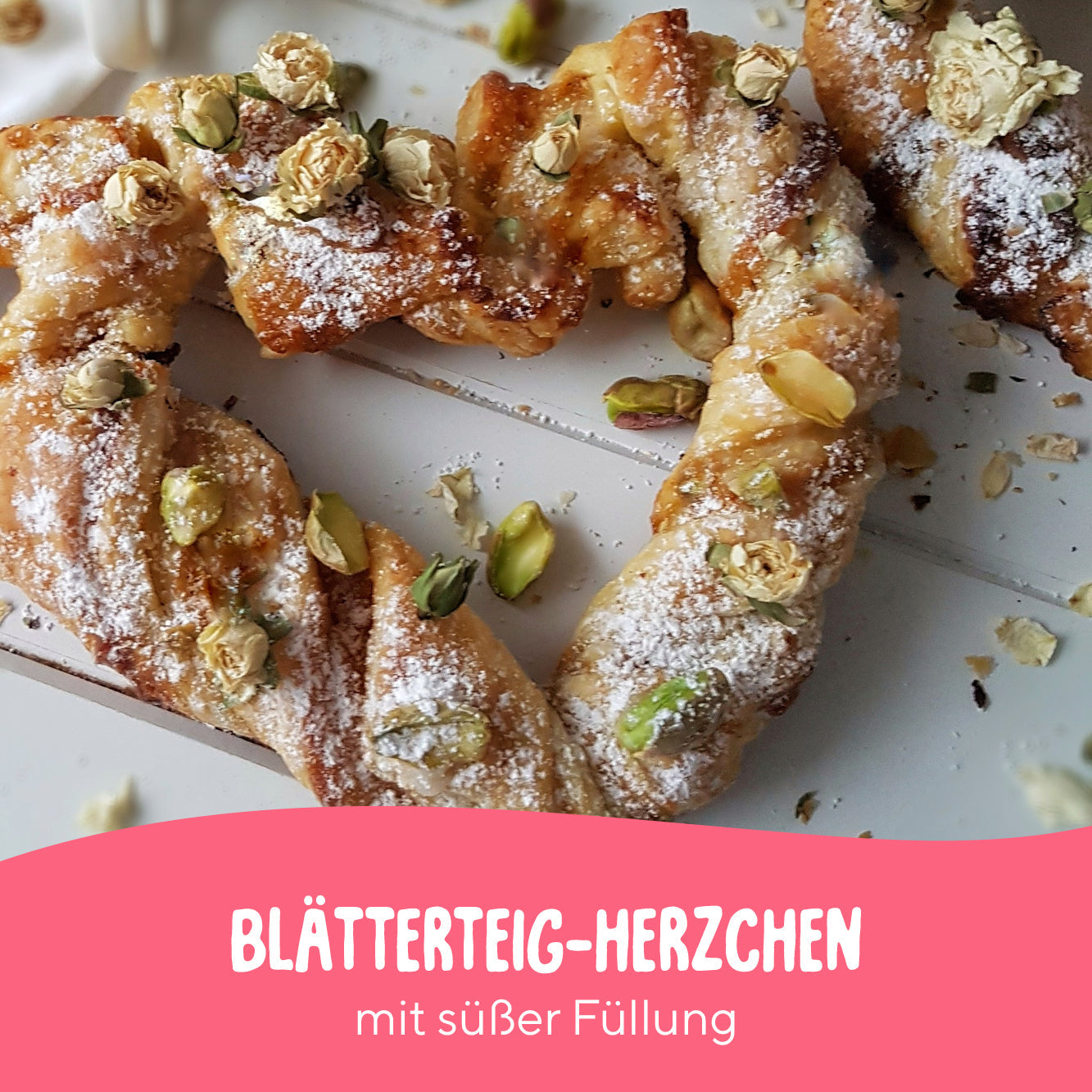 Blätterteig Herzchen mit süßer Füllung