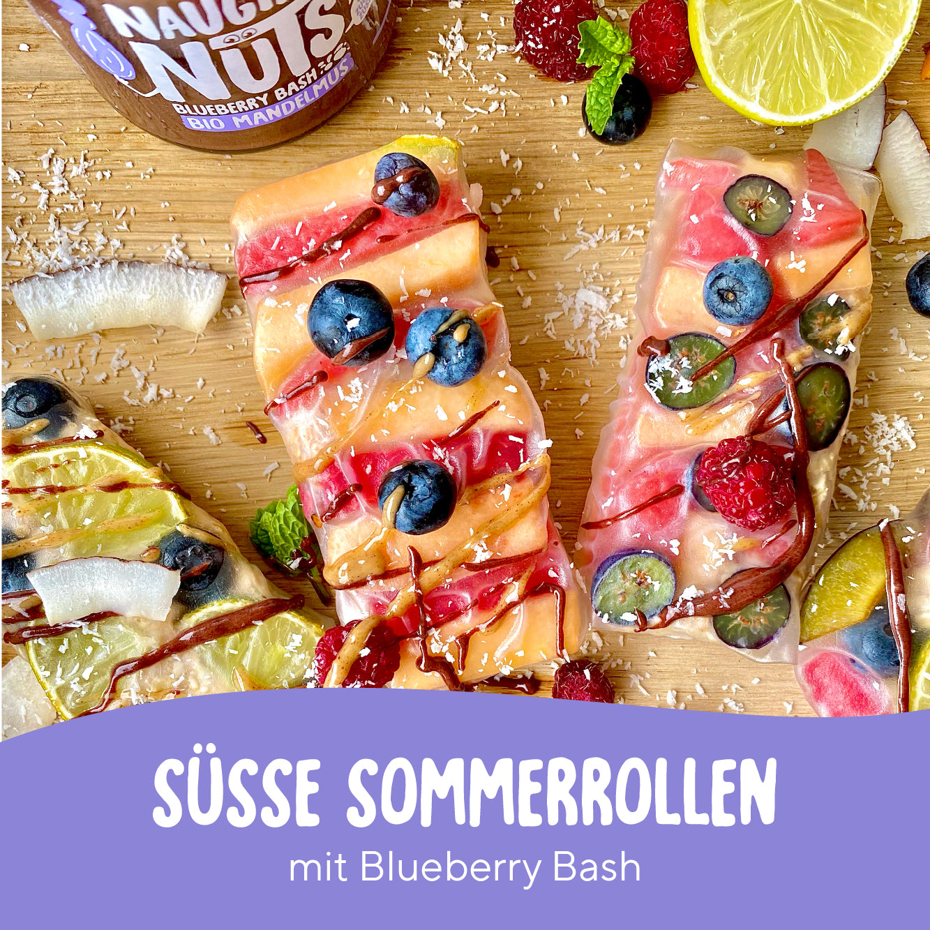 Süße Sommerrollen mit Mandelmus Blueberry Bash