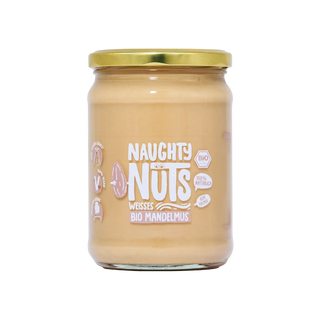 Bio Weißes Mandelmus im 500g Glas mit Naughty Nuts Etikett